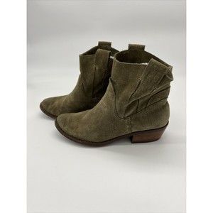 Dolce Vita Suede Olive Ankle Bootie Round Toe Block Heel Boho Hippie Women's 6